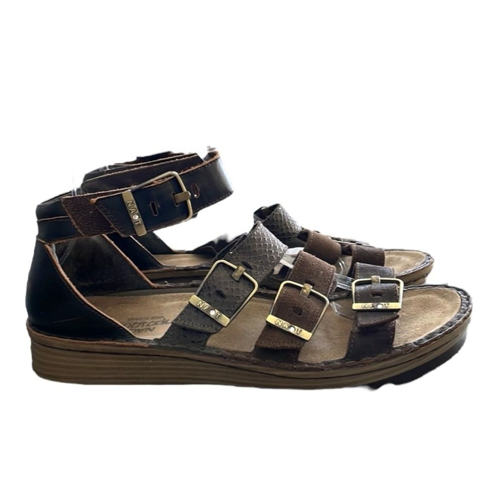 Naot Brown Multi-Strap Buckle Ankle Sandal - Picture 2 of 10